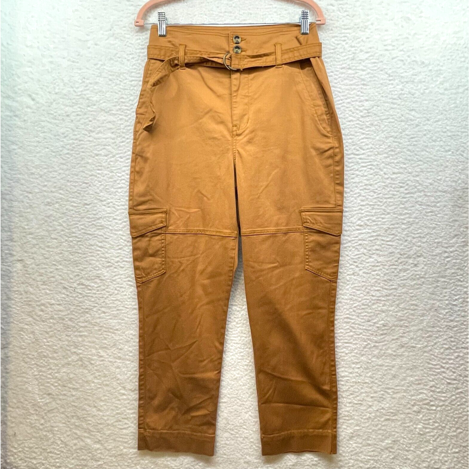 Cabi Pants Womens 8 Brown Paper Bag Cargo 6045 Cashew Spring 2022 Belted Pockets